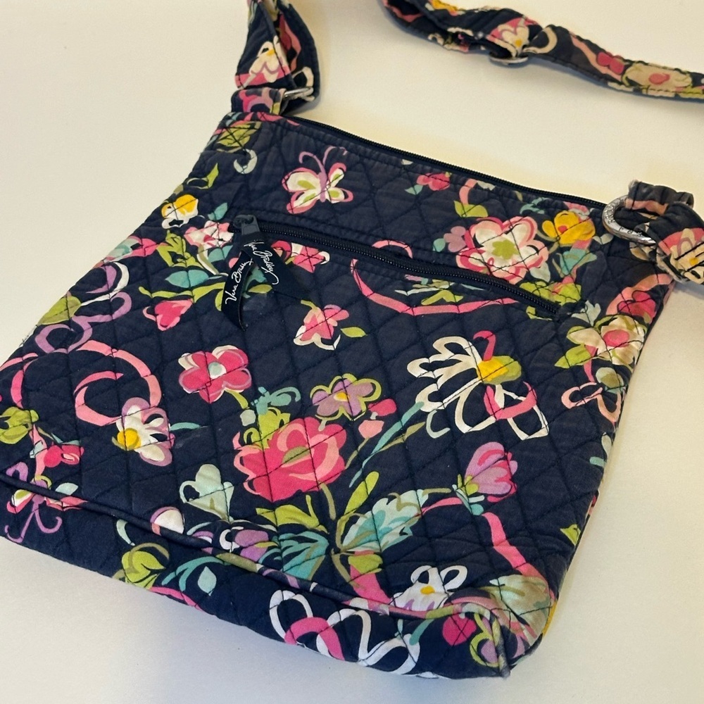 Vera Bradley Pink and Blue Crossbody Bag with Floral Design